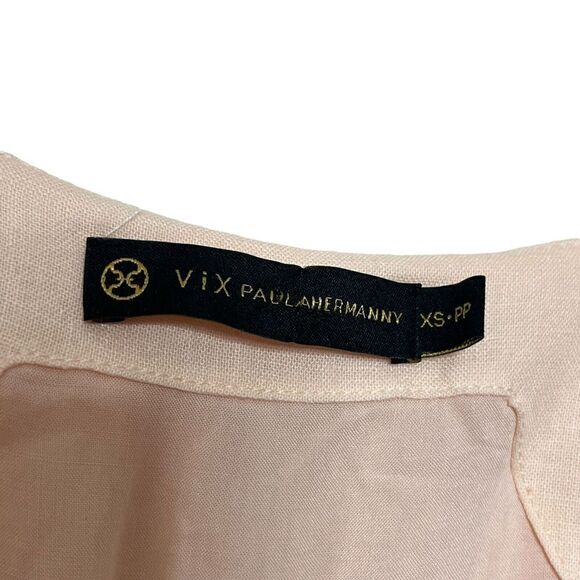 Vix Paula Hermanny Zoey Linen Midi Dress Nude Tan Wrap Style Women’s Size XS - Picture 11 of 16